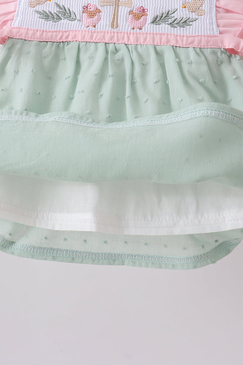Green swiss dot cross sheep ruffle bloomer set - Aaria Tees Aaria Tees