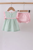 Green swiss dot cross sheep ruffle bloomer set - Aaria Tees Aaria Tees