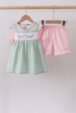 Green swiss dot cross sheep ruffle shorts set - Aaria Tees Aaria Tees