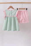 Green swiss dot cross sheep ruffle shorts set - Aaria Tees Aaria Tees