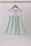 Green swiss dot cross sheep ruffle dress - Aaria Tees Aaria Tees