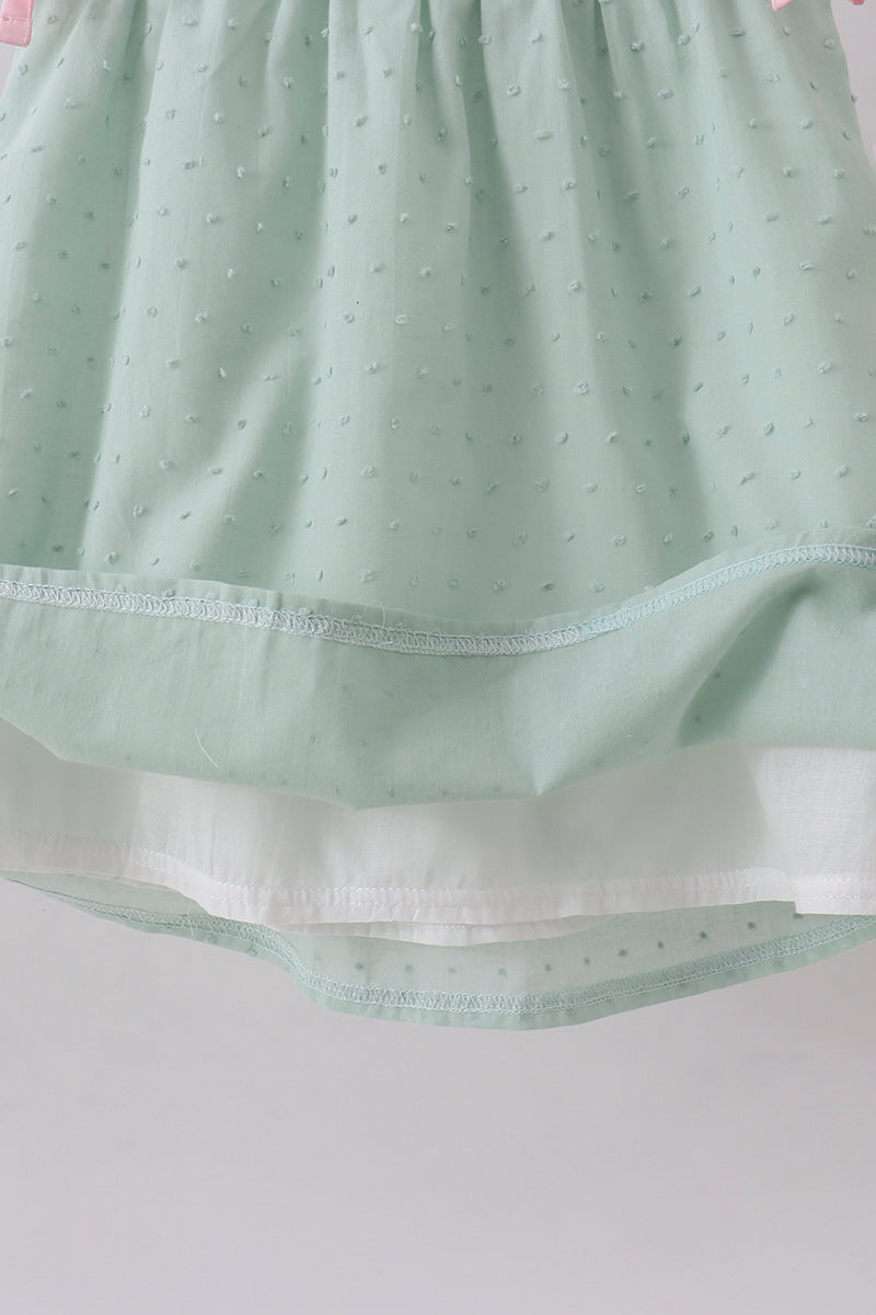 Green swiss dot cross sheep ruffle dress - Aaria Tees Aaria Tees