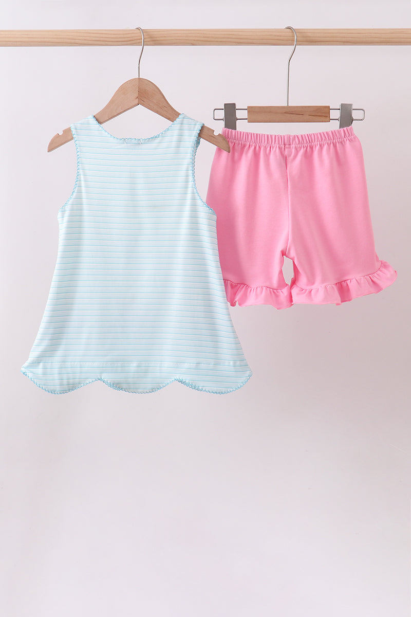 Blue sailboat applique ruffle shorts set - Aaria Tees Aaria Tees