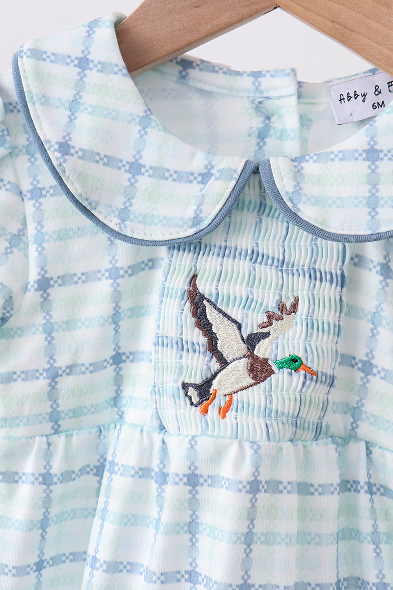 Blue plaid duck smocked bubble - Aaria Tees Aaria Tees