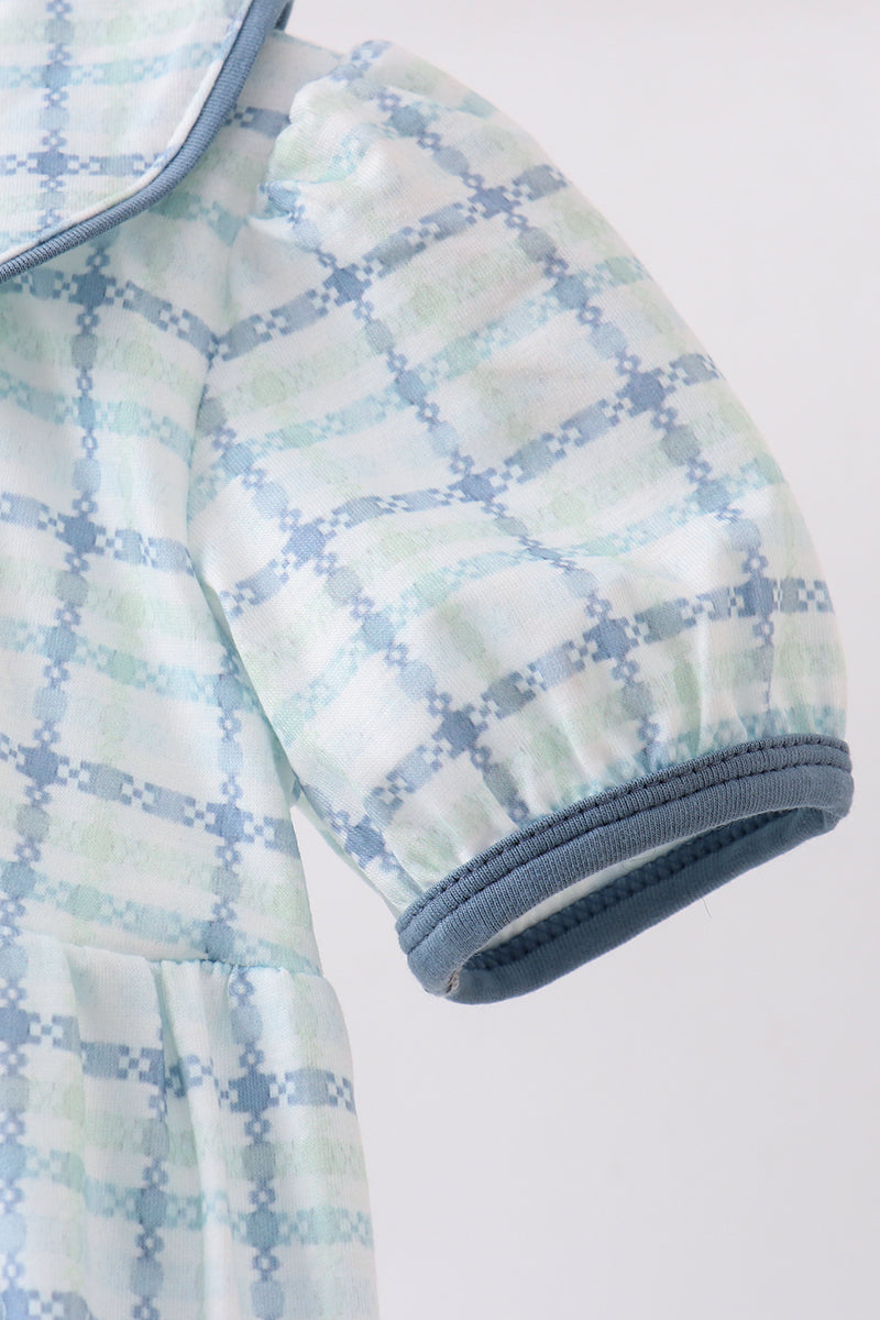 Blue plaid duck smocked bubble - Aaria Tees Aaria Tees