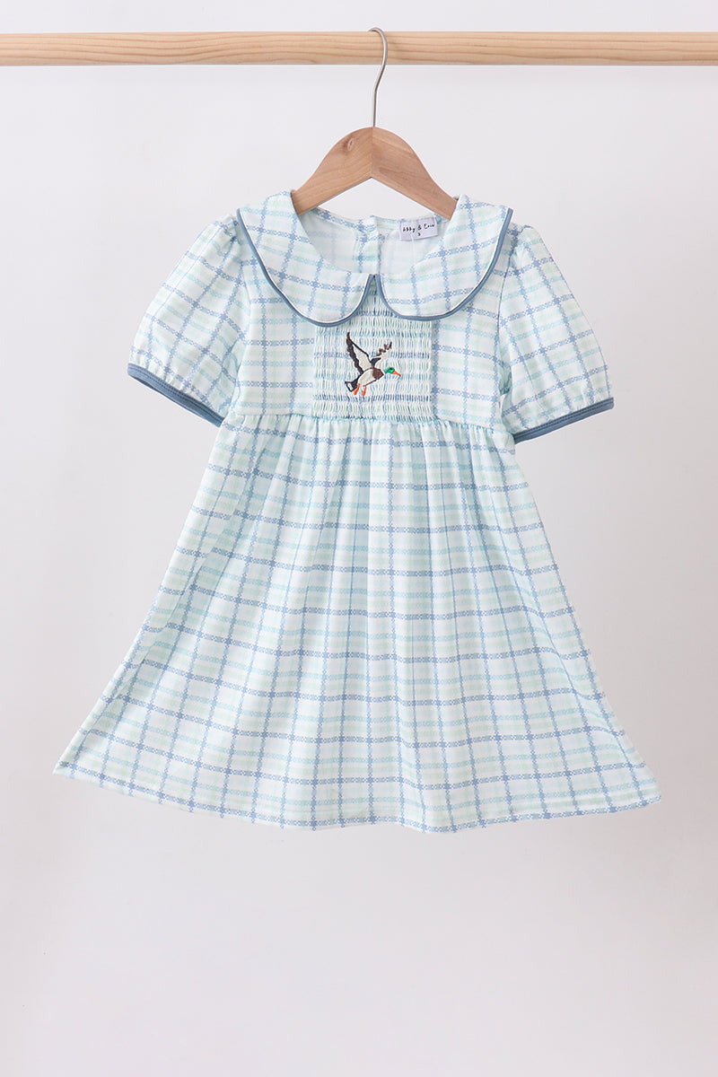 Blue plaid duck smocked dress - Aaria Tees