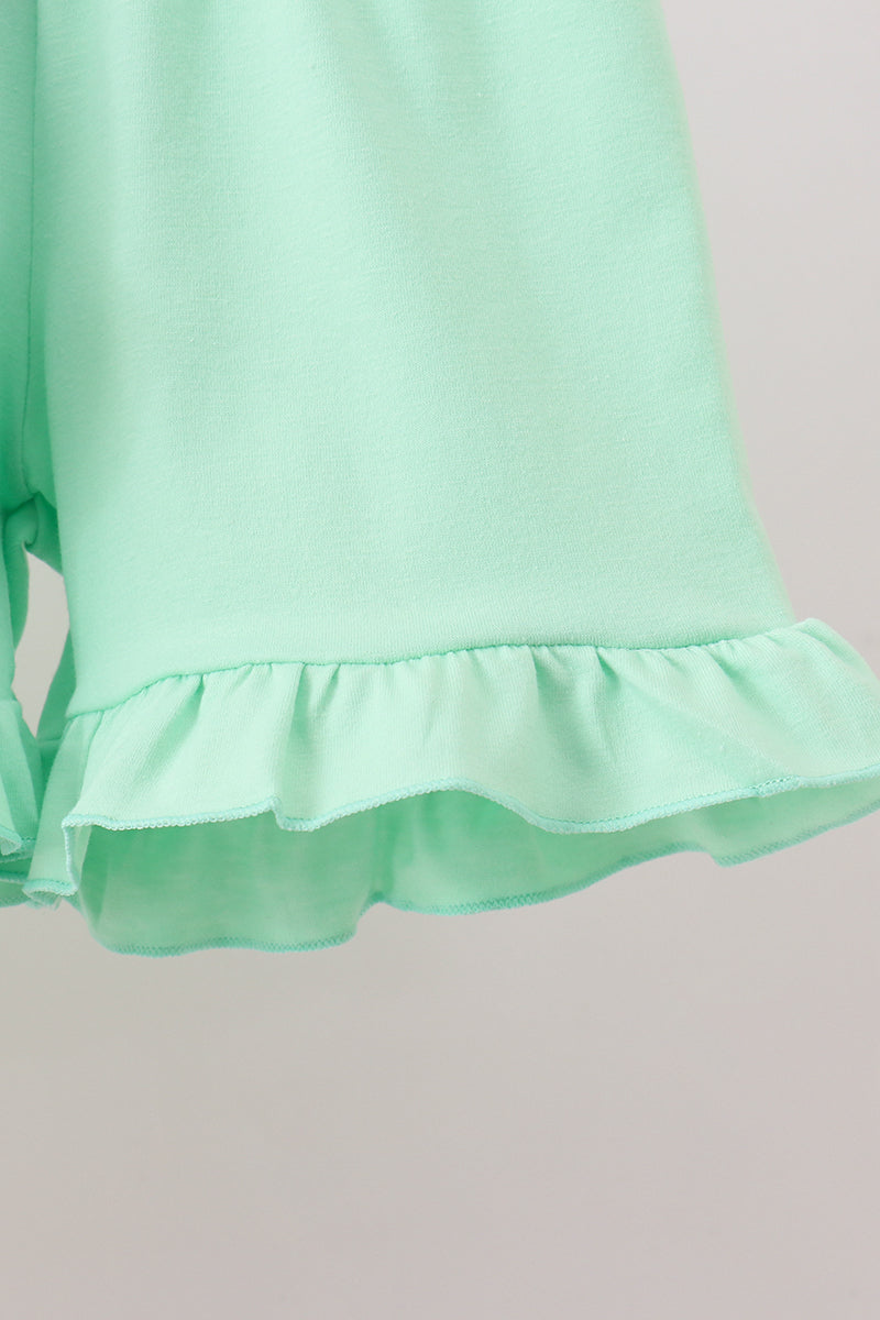 Pink floral print puff sleeve ruffle shorts set - Aaria Tees Aaria Tees