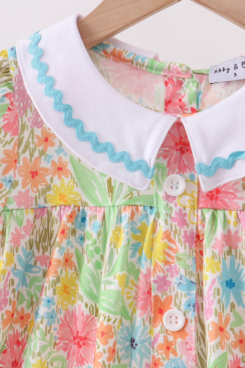 Pink floral print puff sleeve ruffle dress - Aaria Tees Aaria Tees