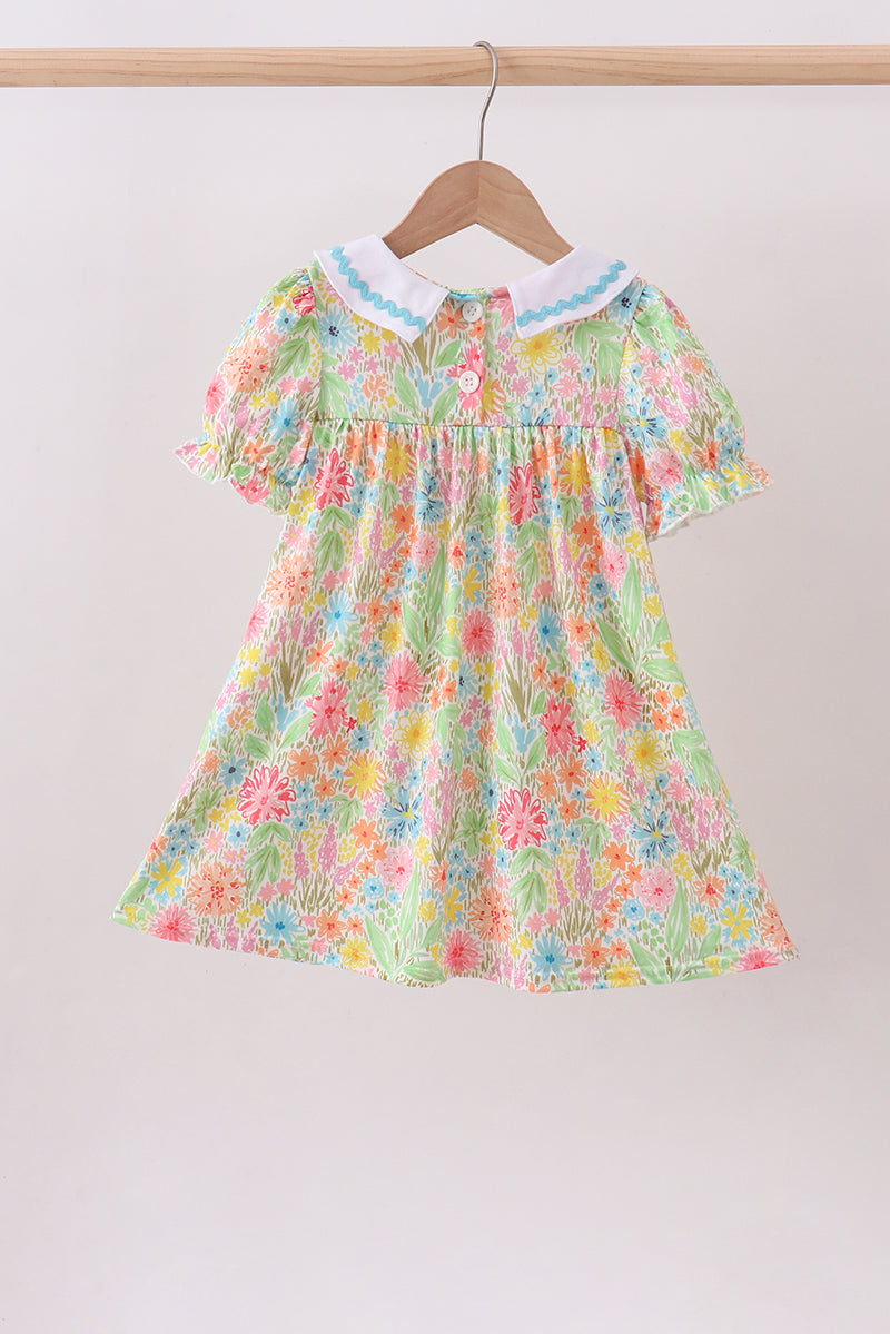 Pink floral print puff sleeve ruffle dress - Aaria Tees Aaria Tees