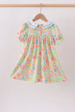 Pink floral print puff sleeve ruffle dress - Aaria Tees Aaria Tees
