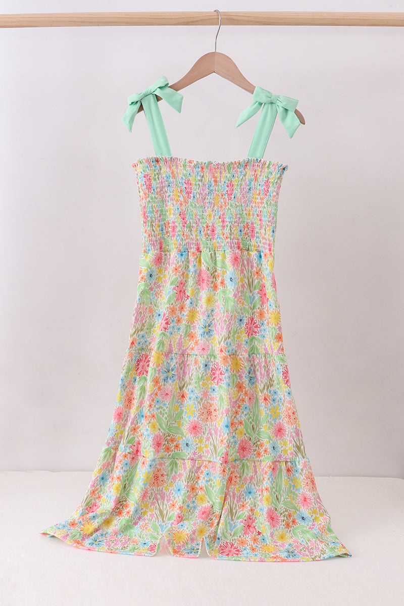 Pink floral smocked tiered dress - Aaria Tees Aaria Tees