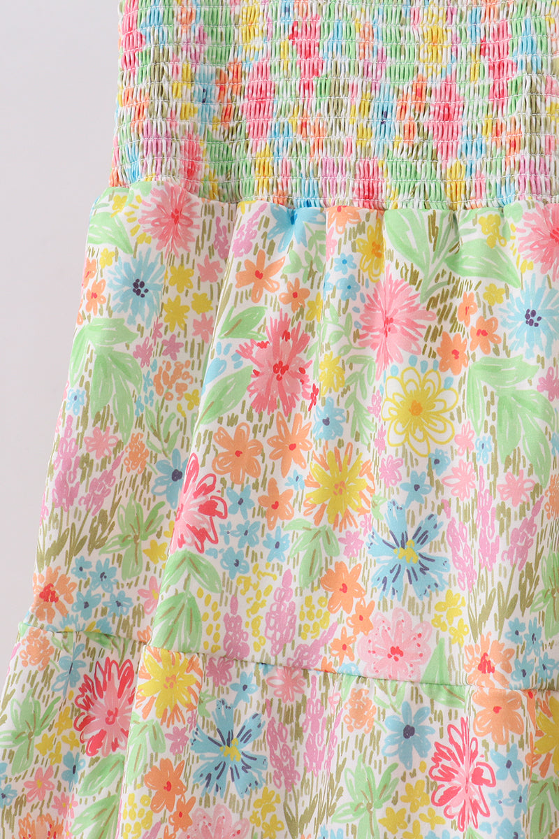 Pink floral smocked tiered dress - Aaria Tees Aaria Tees