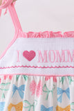 Pink bow I love MOMMY smocked ruffle dress - Aaria Tees Aaria Tees