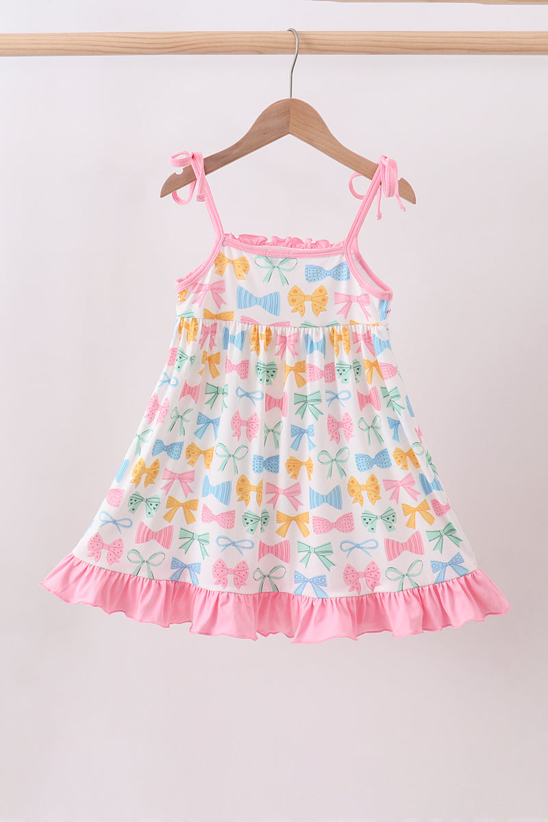 Pink bow I love MOMMY smocked ruffle dress - Aaria Tees Aaria Tees
