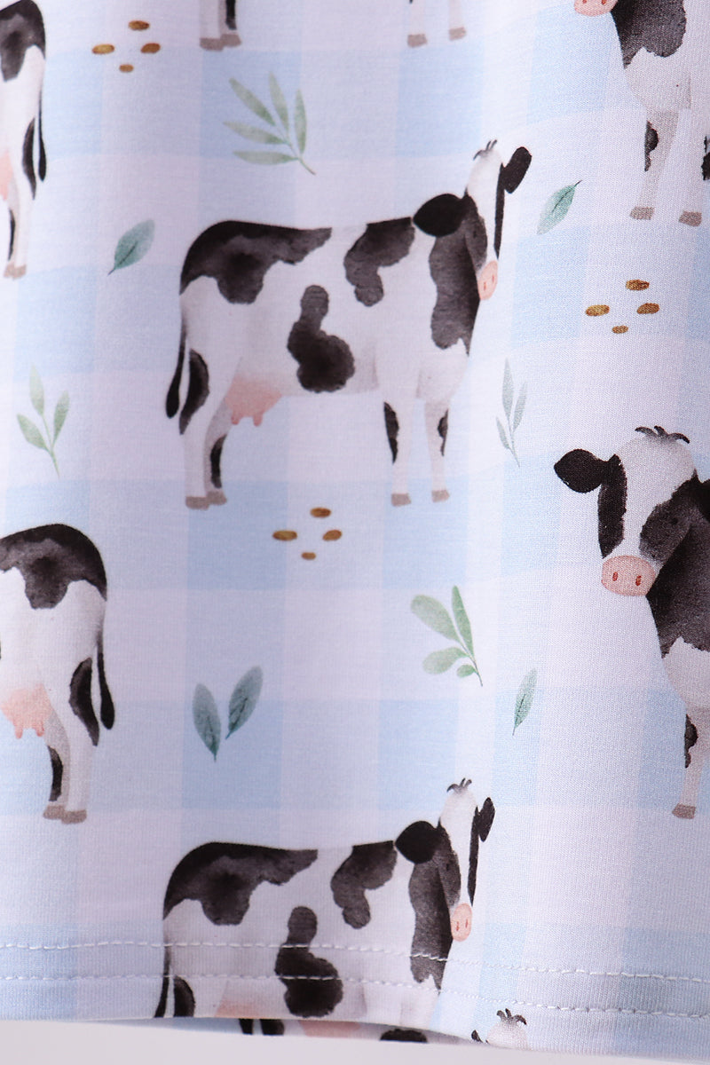 Blue cow print bamboo gingham shorts set - Aaria Tees Aaria Tees