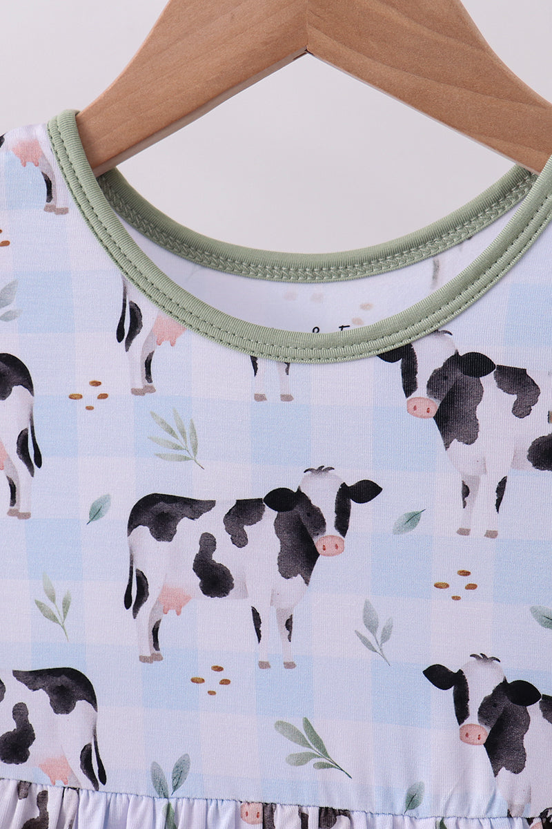 Blue cow print bamboo gingham dress - Aaria Tees Aaria Tees