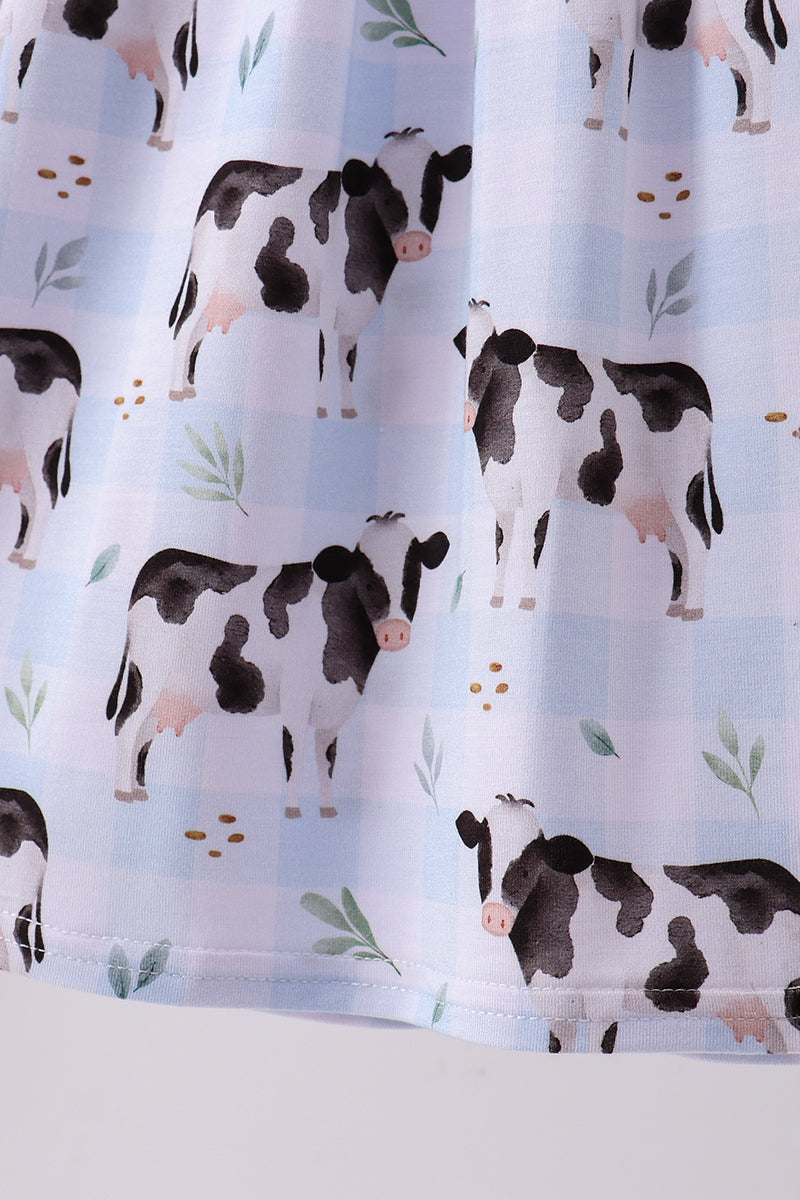 Blue cow print bamboo gingham dress - Aaria Tees Aaria Tees
