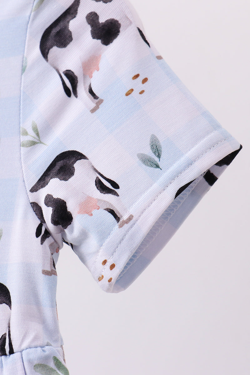 Blue cow print bamboo gingham dress - Aaria Tees Aaria Tees