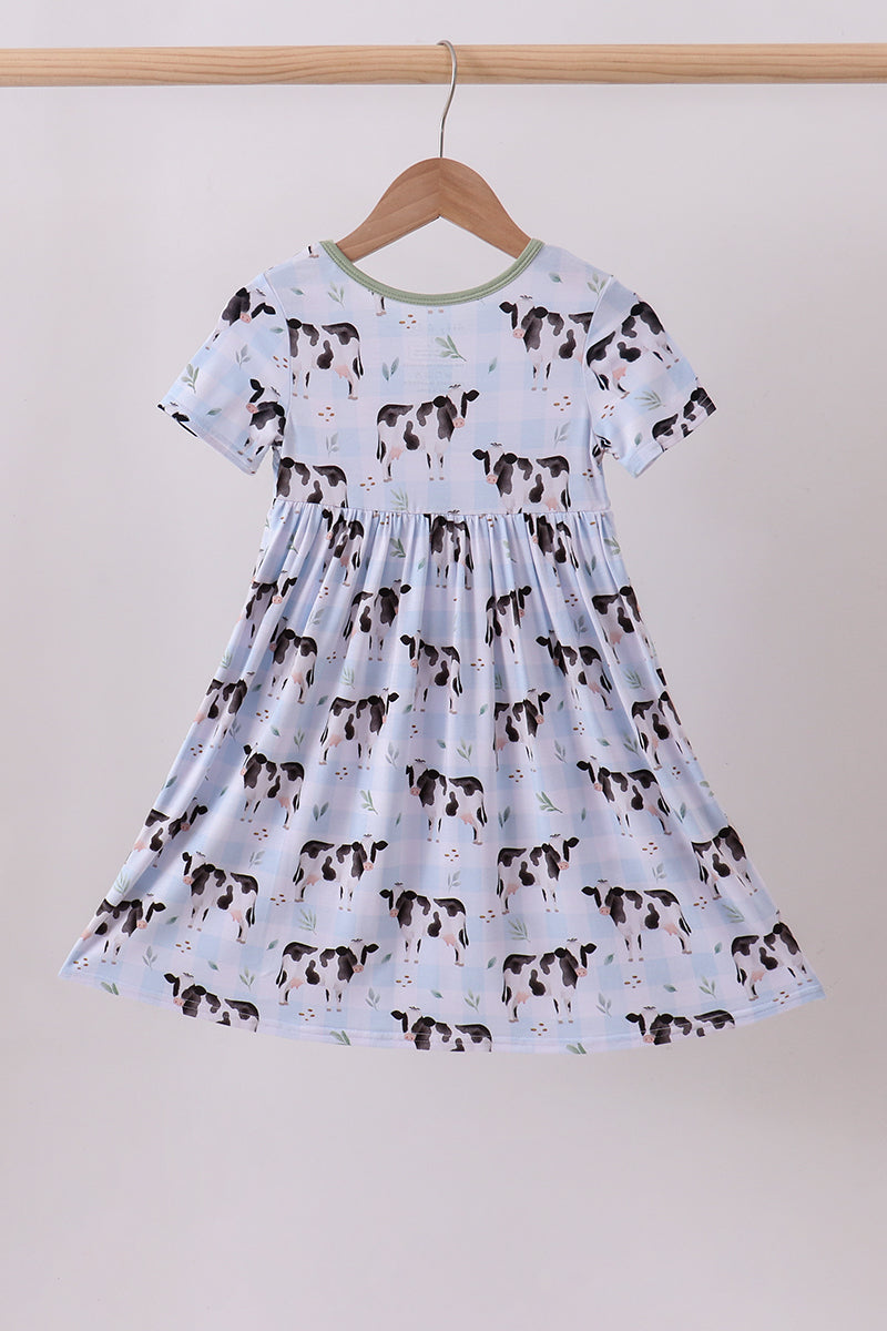 Blue cow print bamboo gingham dress - Aaria Tees Aaria Tees
