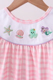 Pink octopus starfish embroidery plaid ruffle shorts set - Aaria Tees Aaria Tees