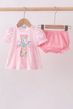 Pink stripe cross applique bloomer set - Aaria Tees Aaria Tees