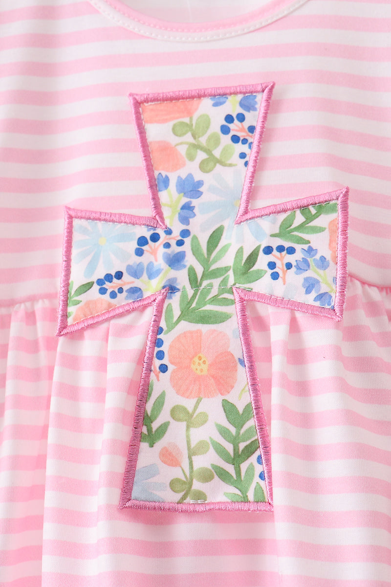 Pink stripe cross applique bloomer set - Aaria Tees Aaria Tees