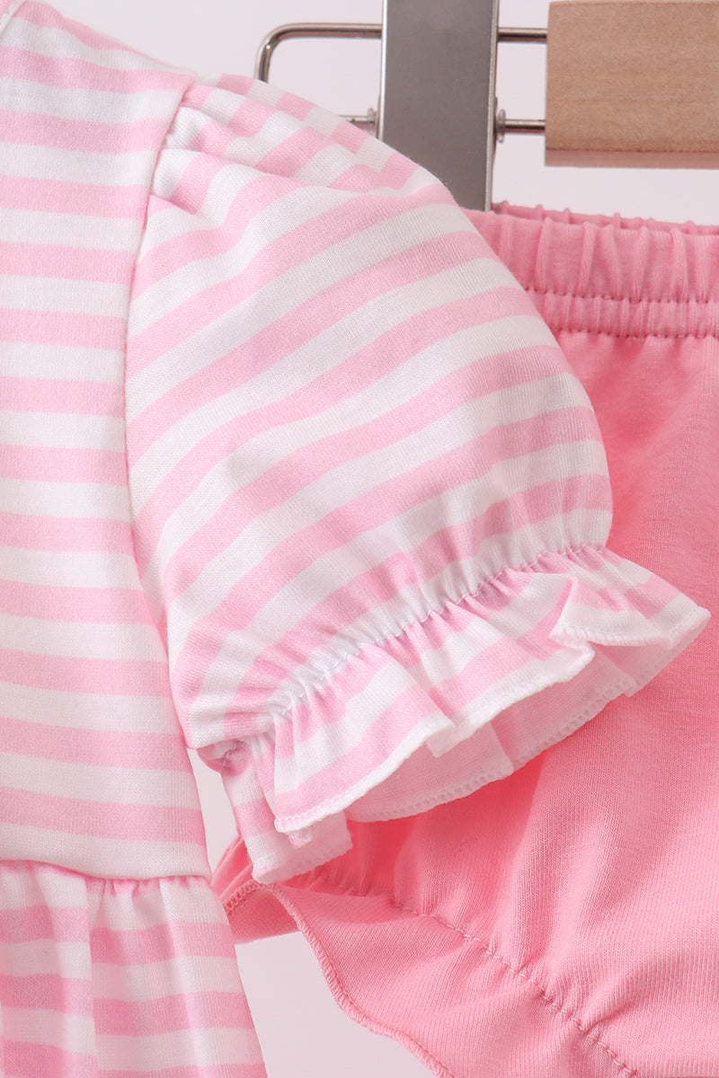 Pink stripe cross applique bloomer set - Aaria Tees Aaria Tees