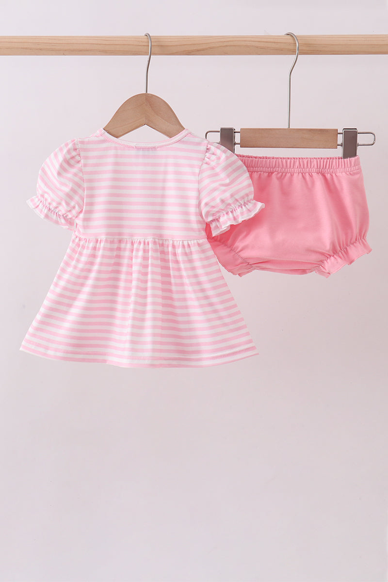 Pink stripe cross applique bloomer set - Aaria Tees Aaria Tees