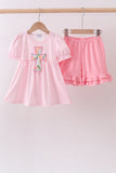 Pink stripe cross applique ruffle shorts set - Aaria Tees Aaria Tees