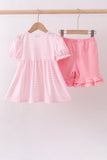 Pink stripe cross applique ruffle shorts set - Aaria Tees Aaria Tees