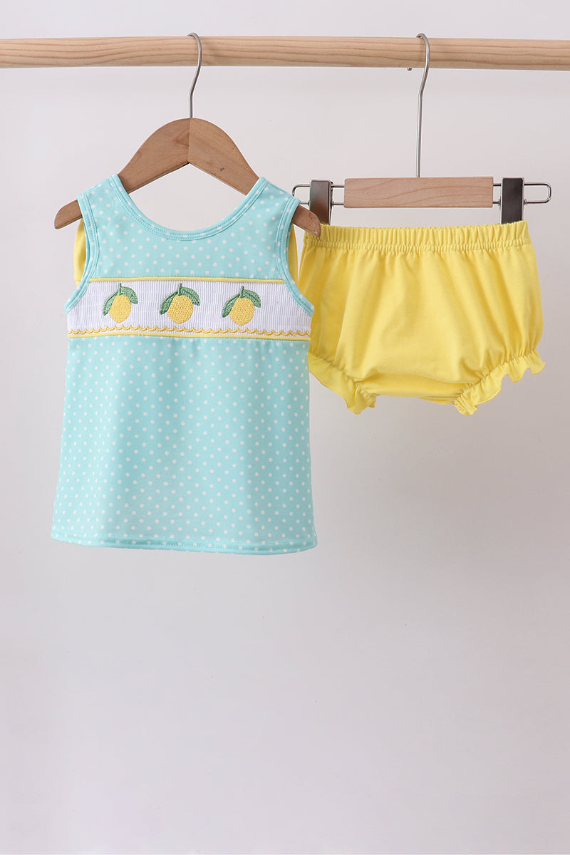 Summer lemon smocked bow bloomer set - Aaria Tees