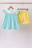 Summer lemon smocked ruffle shorts set - Aaria Tees Aaria Tees