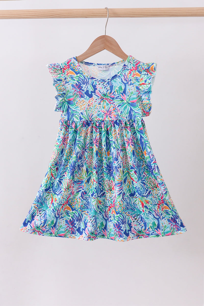 Blue floral print ruffle dress - Aaria Tees Aaria Tees
