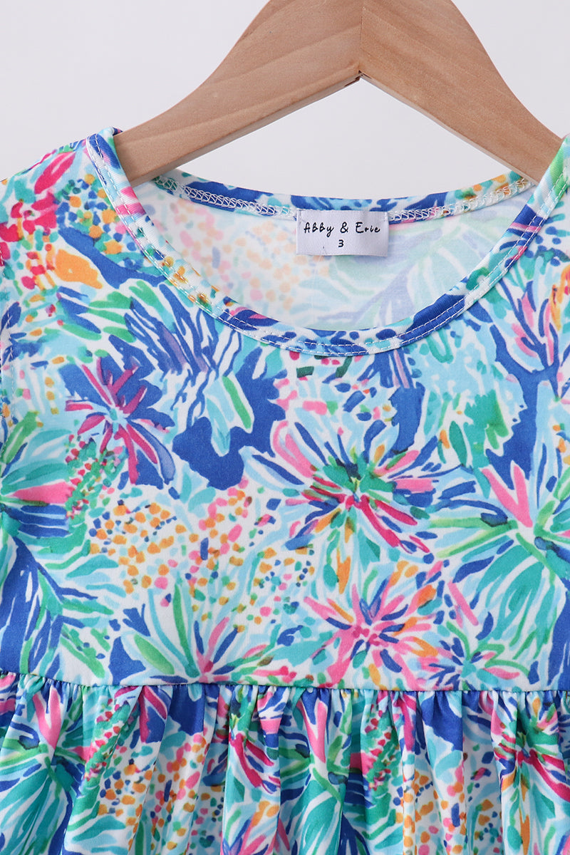 Blue floral print ruffle dress - Aaria Tees Aaria Tees