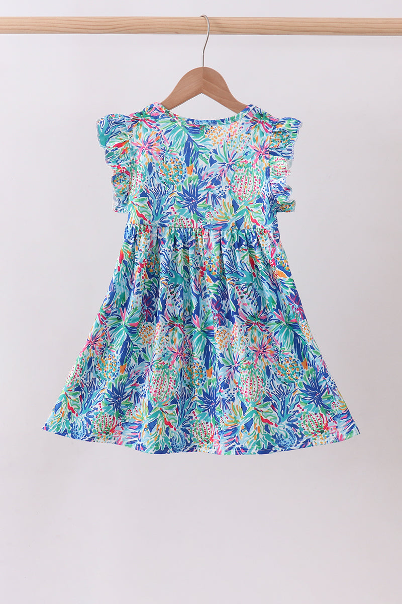 Blue floral print ruffle dress - Aaria Tees Aaria Tees