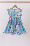 Blue floral print ruffle dress - Aaria Tees Aaria Tees