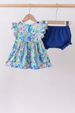 Blue floral print ruffle bloomer set - Aaria Tees Aaria Tees