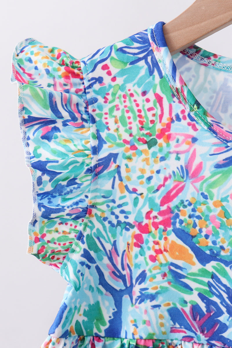 Blue floral print ruffle bloomer set - Aaria Tees Aaria Tees