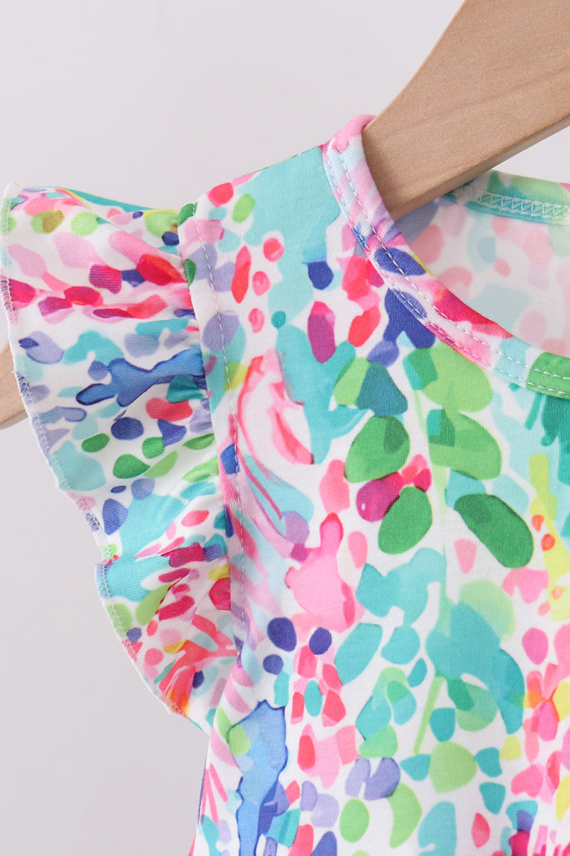 Blue bright floral ruffle bloomer set - Aaria Tees Aaria Tees