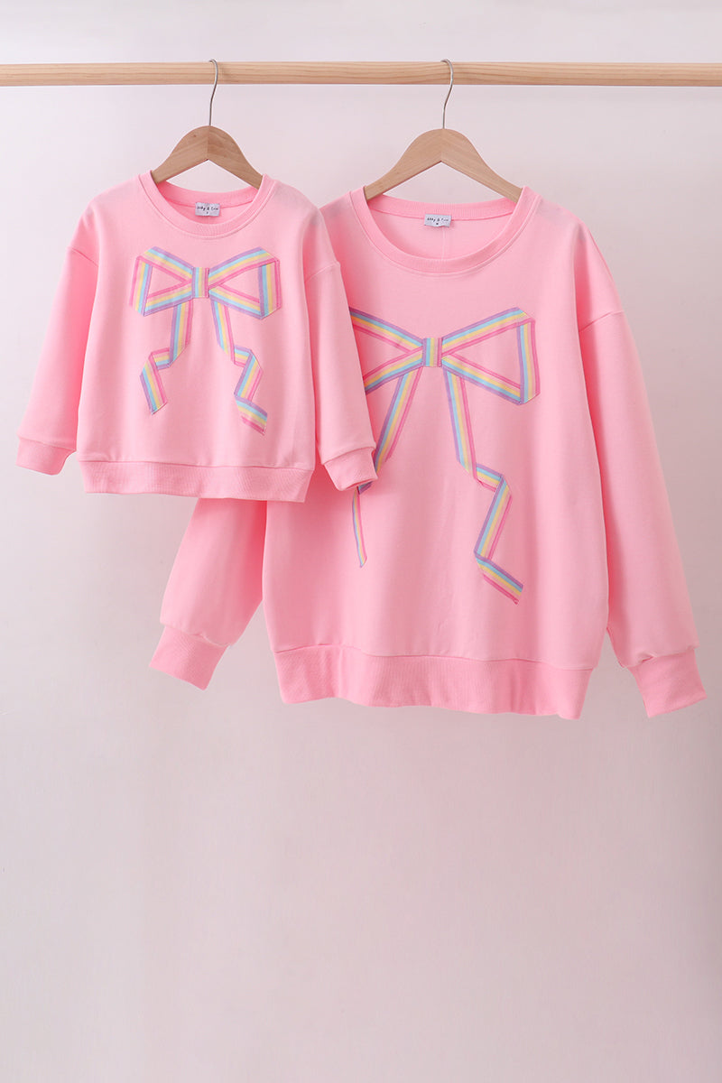 Pink hand-sewn bow mom&me sweatshirt - Aaria Tees Aaria Tees