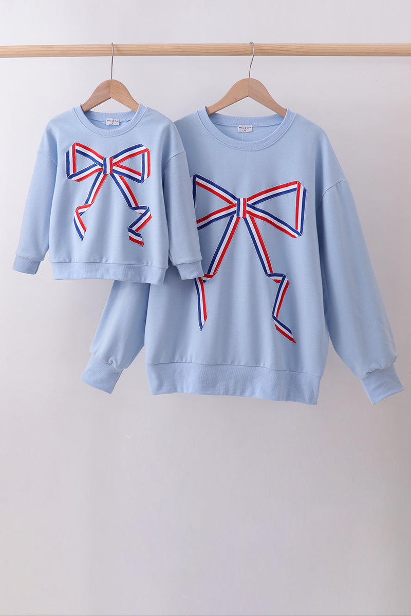 Blue hand-sewn bow mom&me sweatshirt - Aaria Tees Aaria Tees