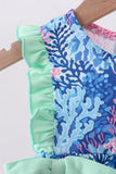 Blue marine creature print ruffle bubble - Aaria Tees Aaria Tees