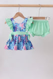 Blue marine creature print ruffle bloomer set Aaria Tees