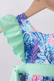Blue marine creature print ruffle bloomer set Aaria Tees