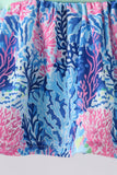 Blue marine creature print ruffle bloomer set Aaria Tees