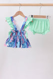 Blue marine creature print ruffle bloomer set Aaria Tees