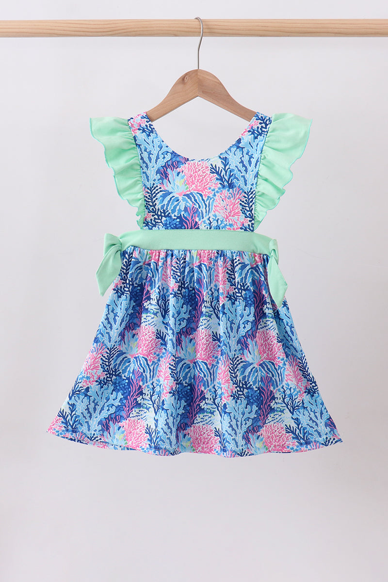 Blue marine creature print ruffle dress - Aaria Tees Aaria Tees