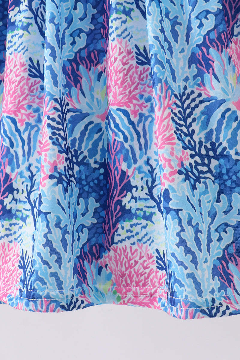 Blue marine creature print ruffle dress - Aaria Tees Aaria Tees
