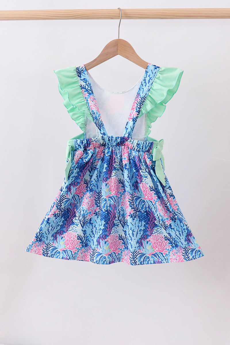 Blue marine creature print ruffle dress - Aaria Tees Aaria Tees