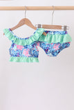Blue marine creature print ruffle 2pc swimsuit - Aaria Tees Aaria Tees